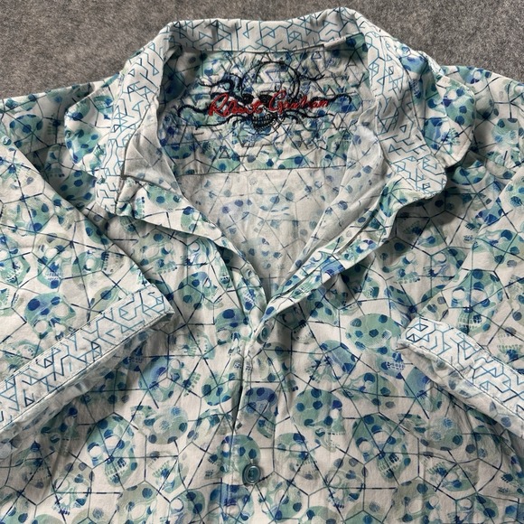 Robert Graham Shirt Mens Small Clarkston Skulls Teal Short Sleeve Button Down - Picture 1 of 10